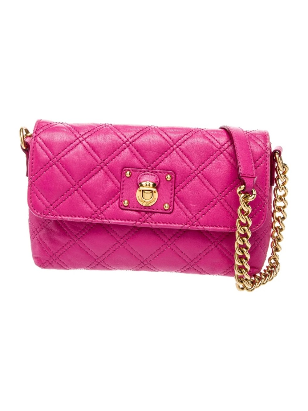 Marc Jacobs Quilted Fuchsia Crossbody with Gold Chain Strap